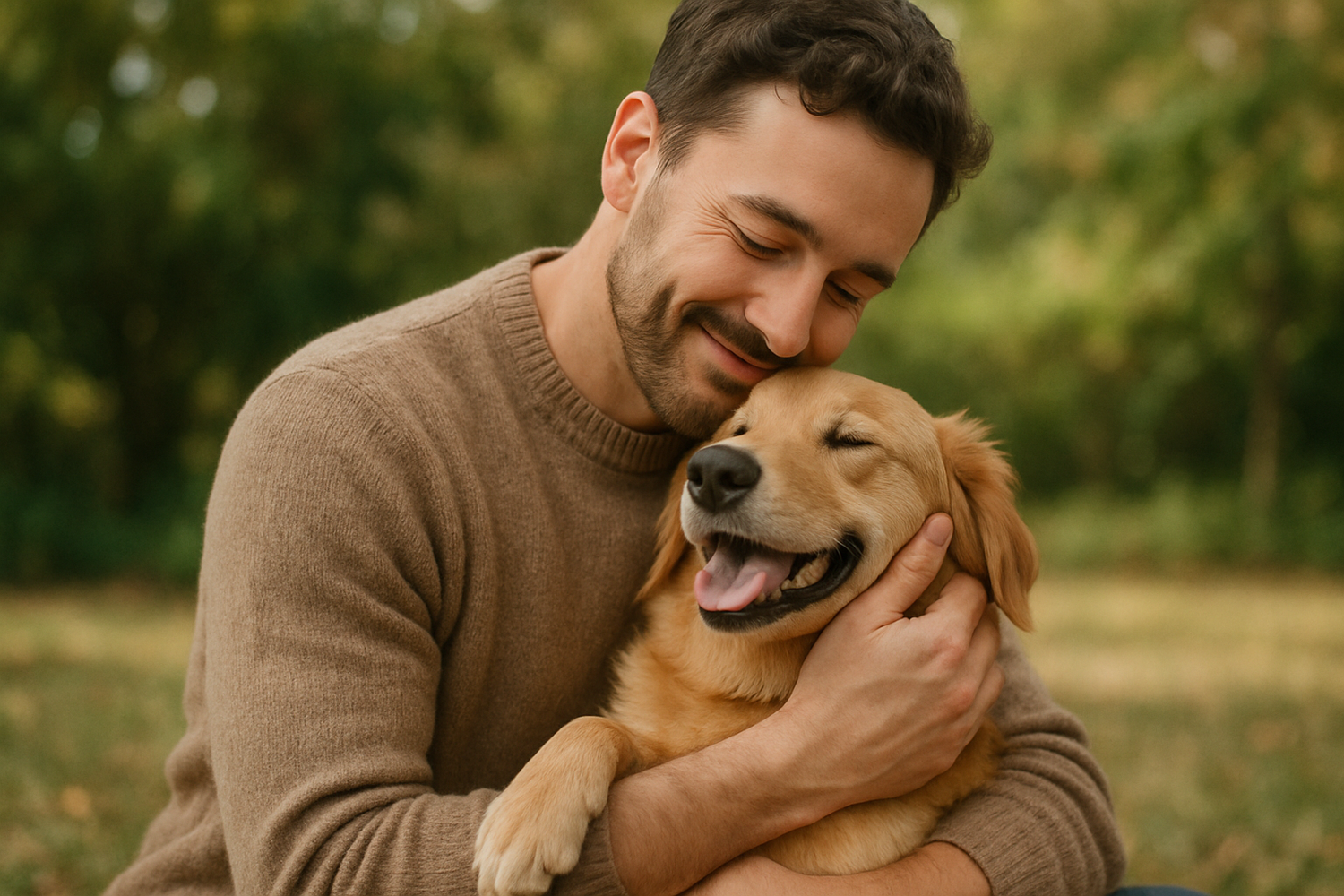 man holding a dog